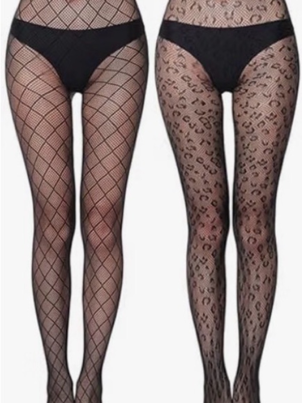 Sheer Black Patterned Fishnet & Leopard Tights - Women's Accessories